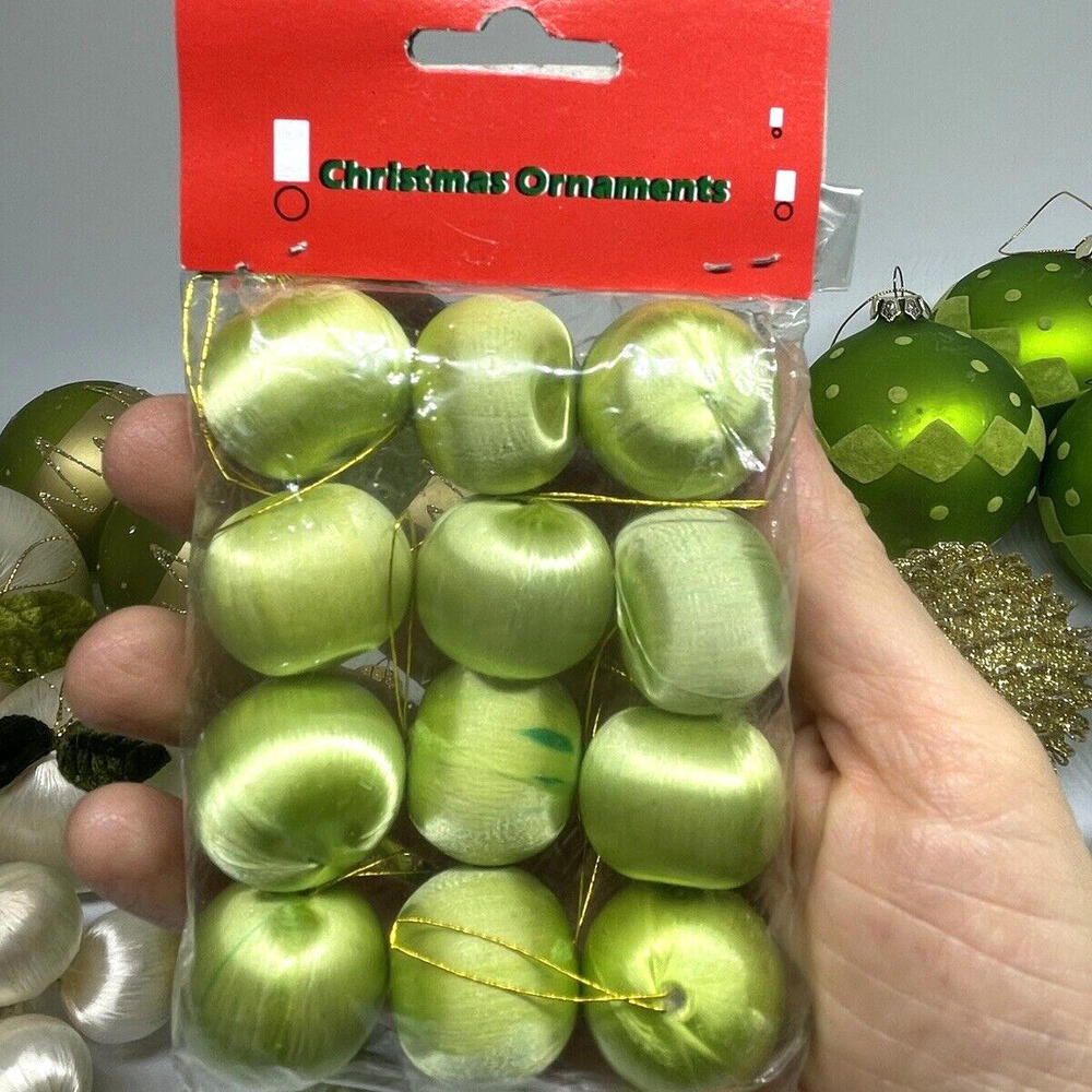 Green Gold White Glass Satin Christmas Ornaments Mixed LOT of 40 - Picture 3 of 9